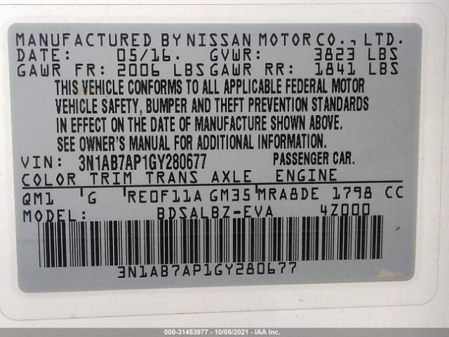 Photo 8 VIN: 3N1AB7AP1GY280677 - NISSAN SENTRA 