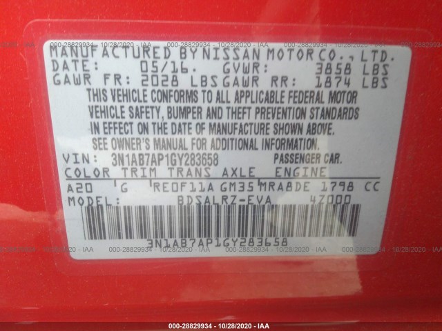 Photo 8 VIN: 3N1AB7AP1GY283658 - NISSAN SENTRA 