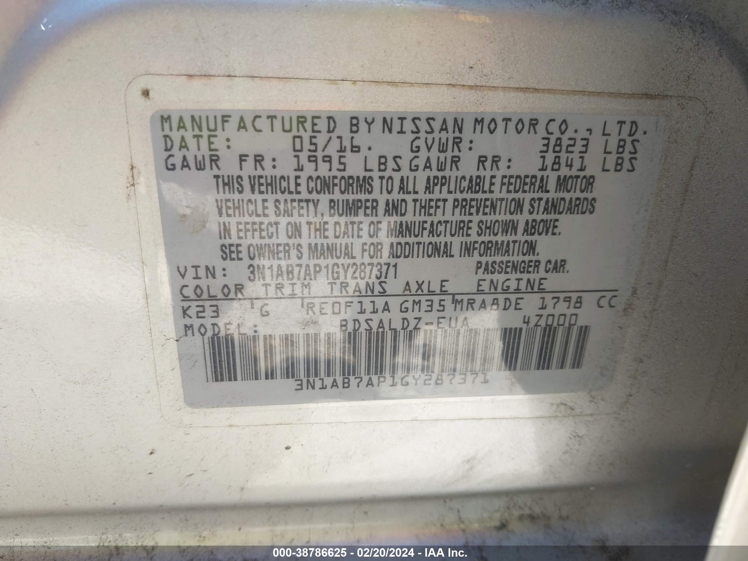 Photo 8 VIN: 3N1AB7AP1GY287371 - NISSAN SENTRA 