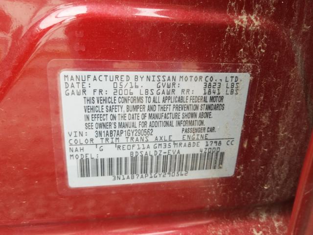 Photo 9 VIN: 3N1AB7AP1GY290562 - NISSAN SENTRA S 