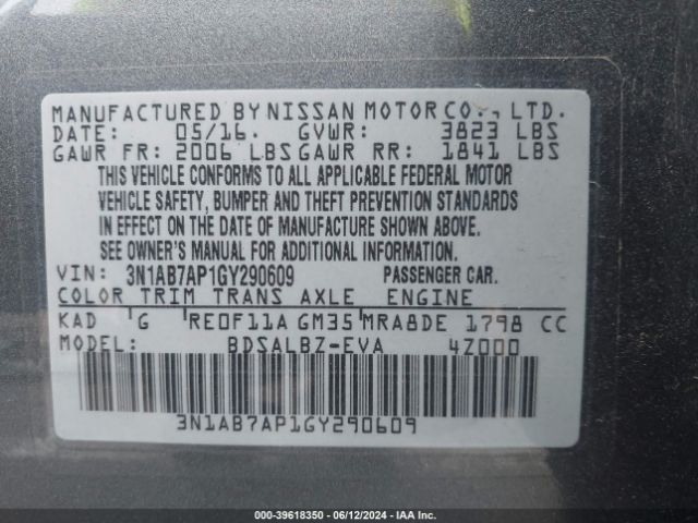 Photo 8 VIN: 3N1AB7AP1GY290609 - NISSAN SENTRA 