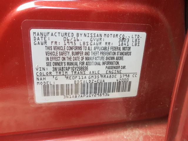 Photo 9 VIN: 3N1AB7AP1GY298936 - NISSAN SENTRA S 