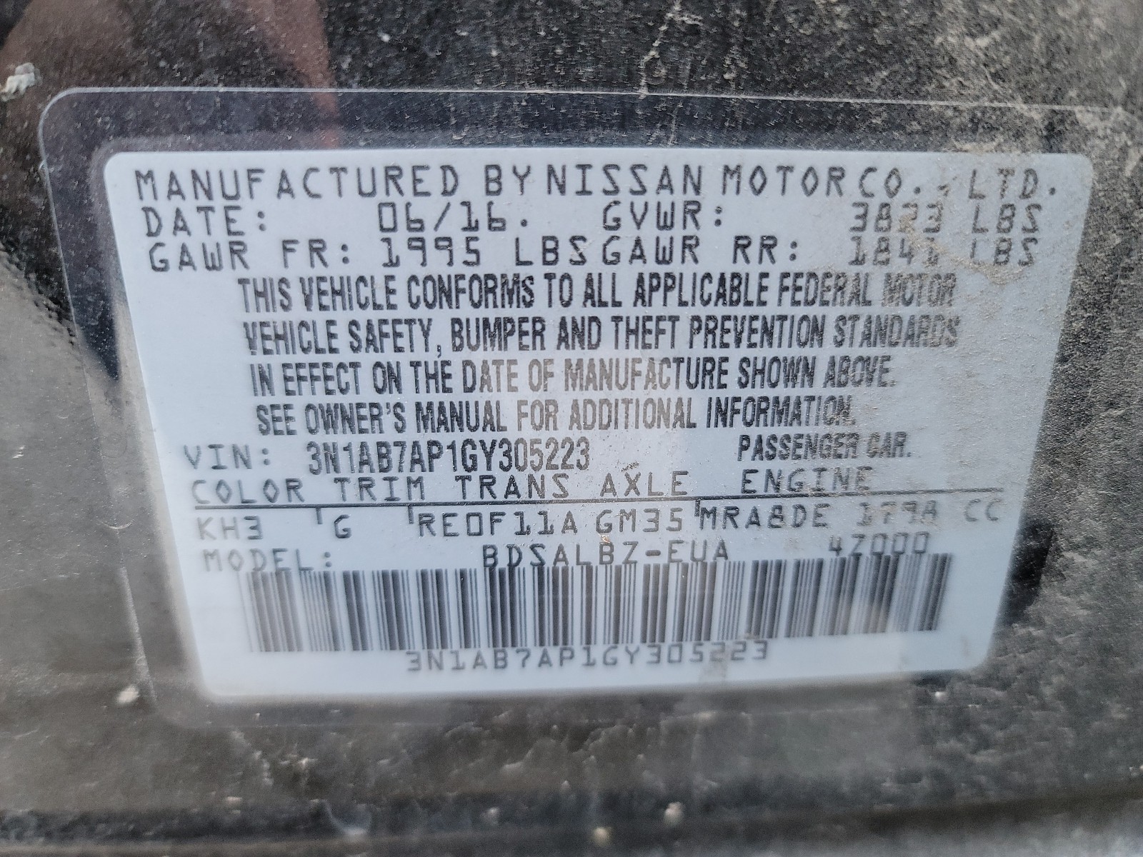 Photo 9 VIN: 3N1AB7AP1GY305223 - NISSAN SENTRA S 