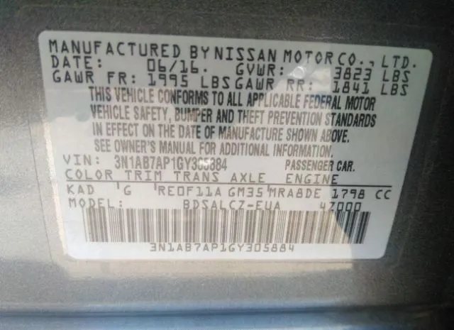 Photo 8 VIN: 3N1AB7AP1GY305884 - NISSAN SENTRA 