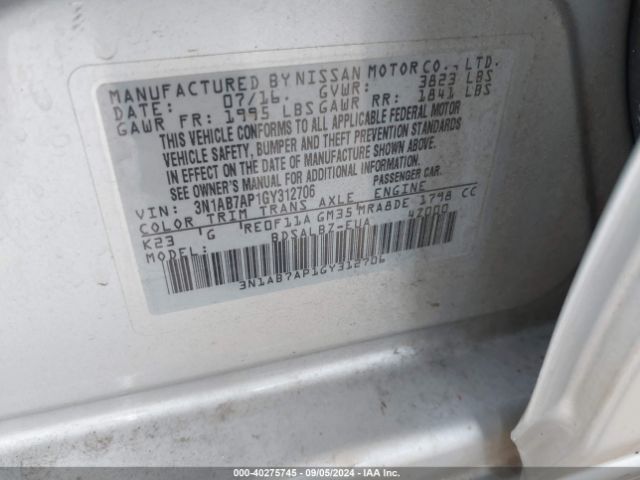 Photo 8 VIN: 3N1AB7AP1GY312706 - NISSAN SENTRA 