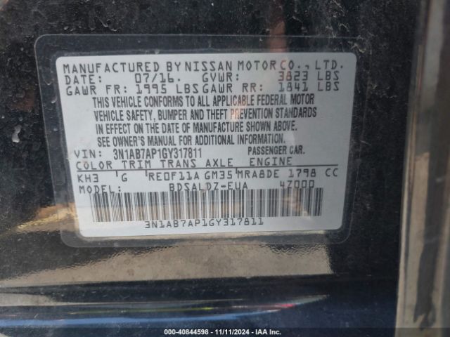 Photo 8 VIN: 3N1AB7AP1GY317811 - NISSAN SENTRA 