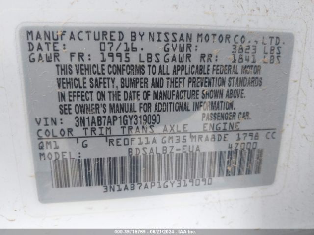 Photo 8 VIN: 3N1AB7AP1GY319090 - NISSAN SENTRA 