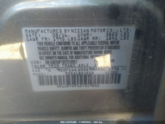 Photo 8 VIN: 3N1AB7AP1GY319851 - NISSAN SENTRA 