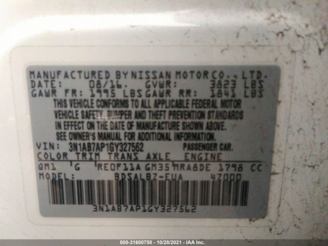 Photo 8 VIN: 3N1AB7AP1GY327562 - NISSAN SENTRA 