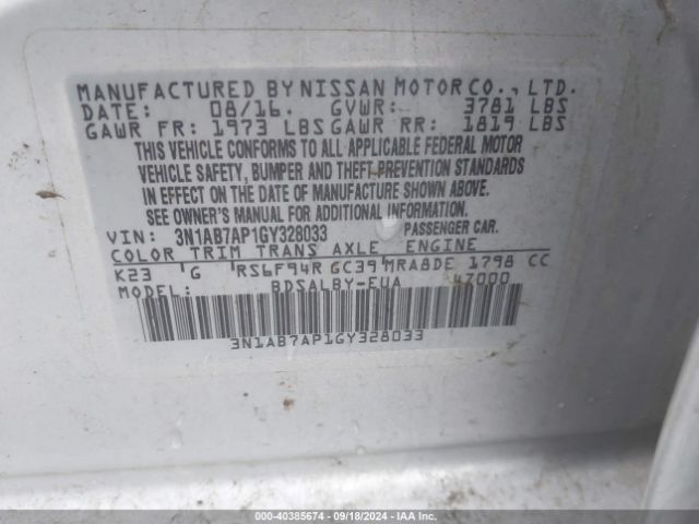 Photo 8 VIN: 3N1AB7AP1GY328033 - NISSAN SENTRA 