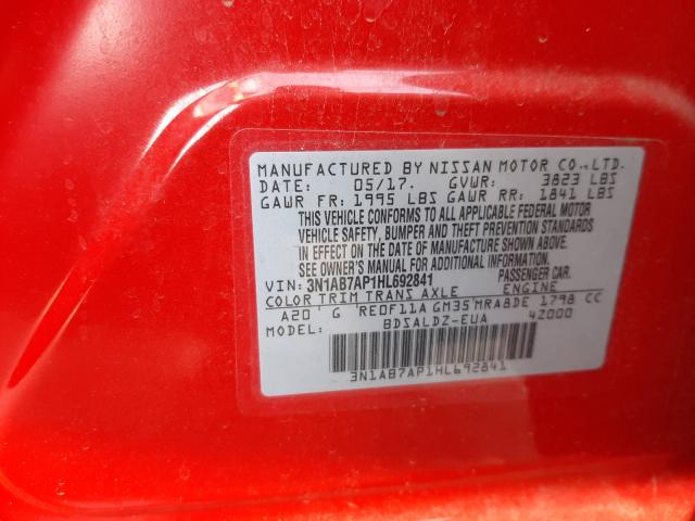 Photo 9 VIN: 3N1AB7AP1HL692841 - NISSAN SENTRA S 