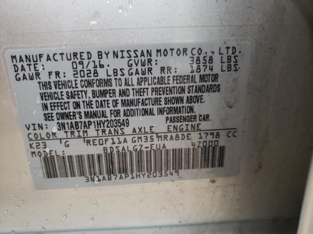 Photo 9 VIN: 3N1AB7AP1HY203549 - NISSAN SENTRA S 