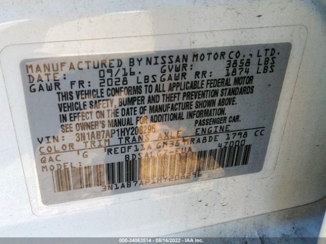 Photo 8 VIN: 3N1AB7AP1HY208296 - NISSAN SENTRA 