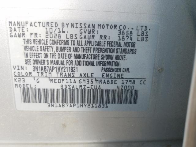 Photo 9 VIN: 3N1AB7AP1HY211831 - NISSAN SENTRA S 