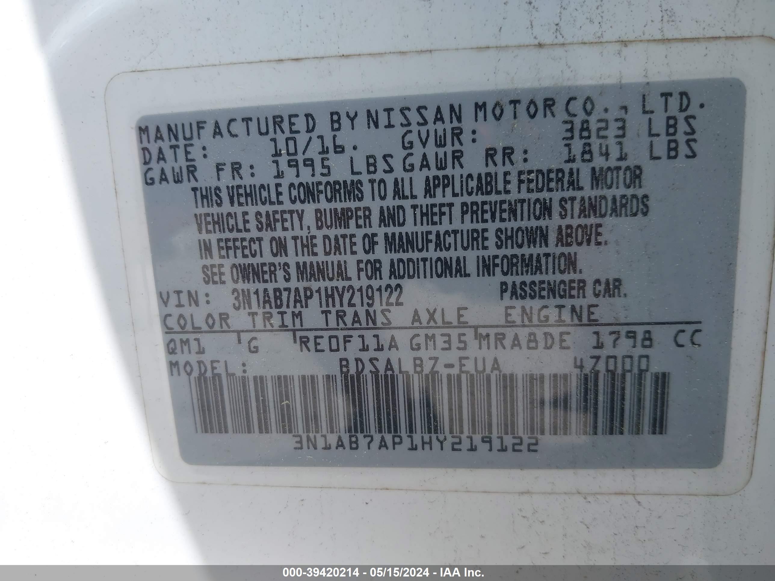 Photo 8 VIN: 3N1AB7AP1HY219122 - NISSAN SENTRA 