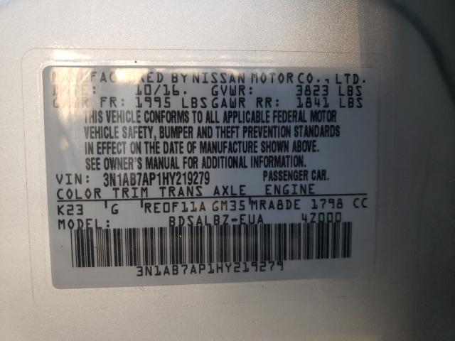 Photo 9 VIN: 3N1AB7AP1HY219279 - NISSAN SENTRA S 