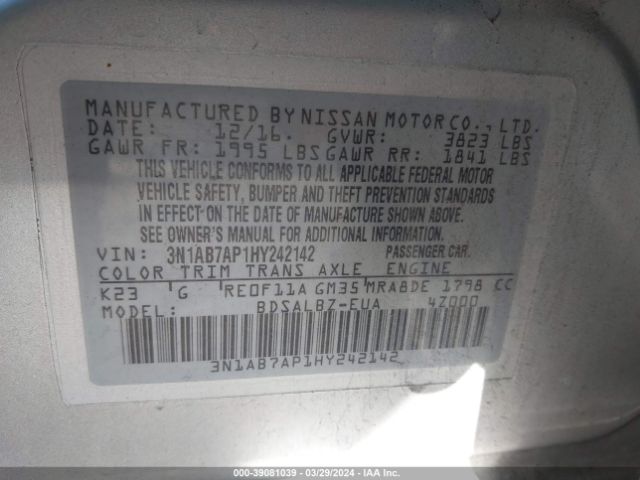 Photo 8 VIN: 3N1AB7AP1HY242142 - NISSAN SENTRA 