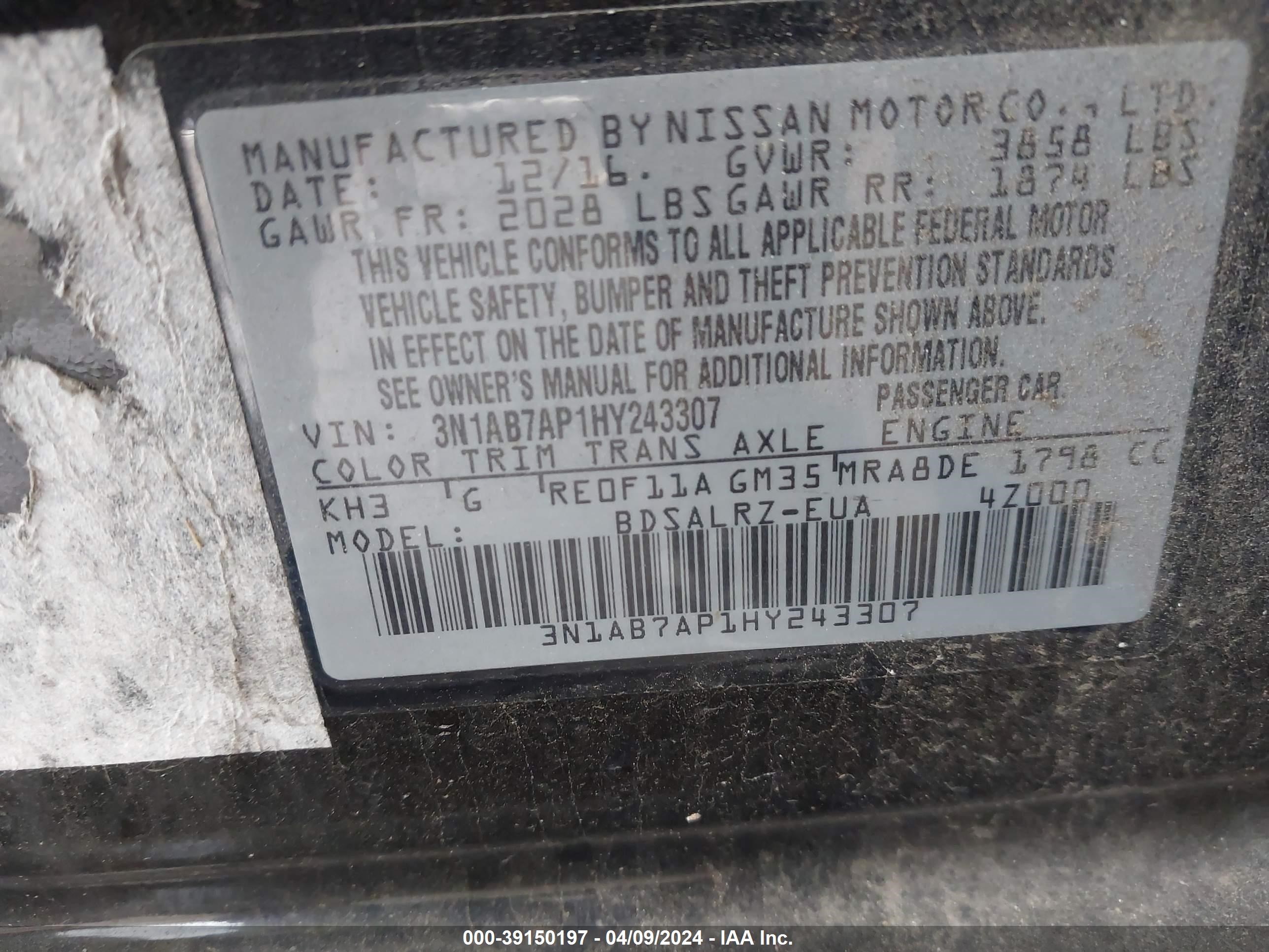 Photo 8 VIN: 3N1AB7AP1HY243307 - NISSAN SENTRA 