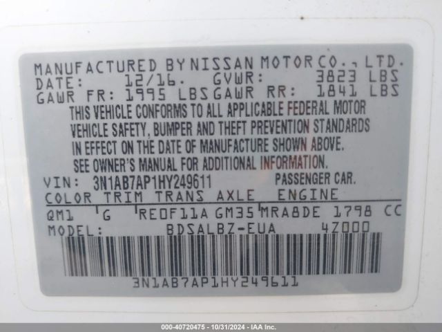 Photo 8 VIN: 3N1AB7AP1HY249611 - NISSAN SENTRA 