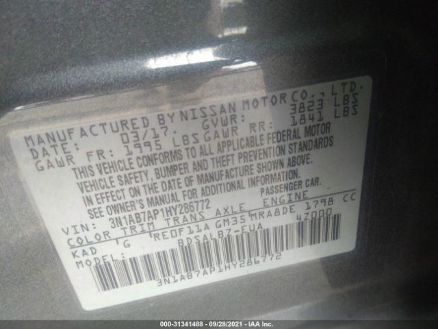 Photo 8 VIN: 3N1AB7AP1HY286772 - NISSAN SENTRA 