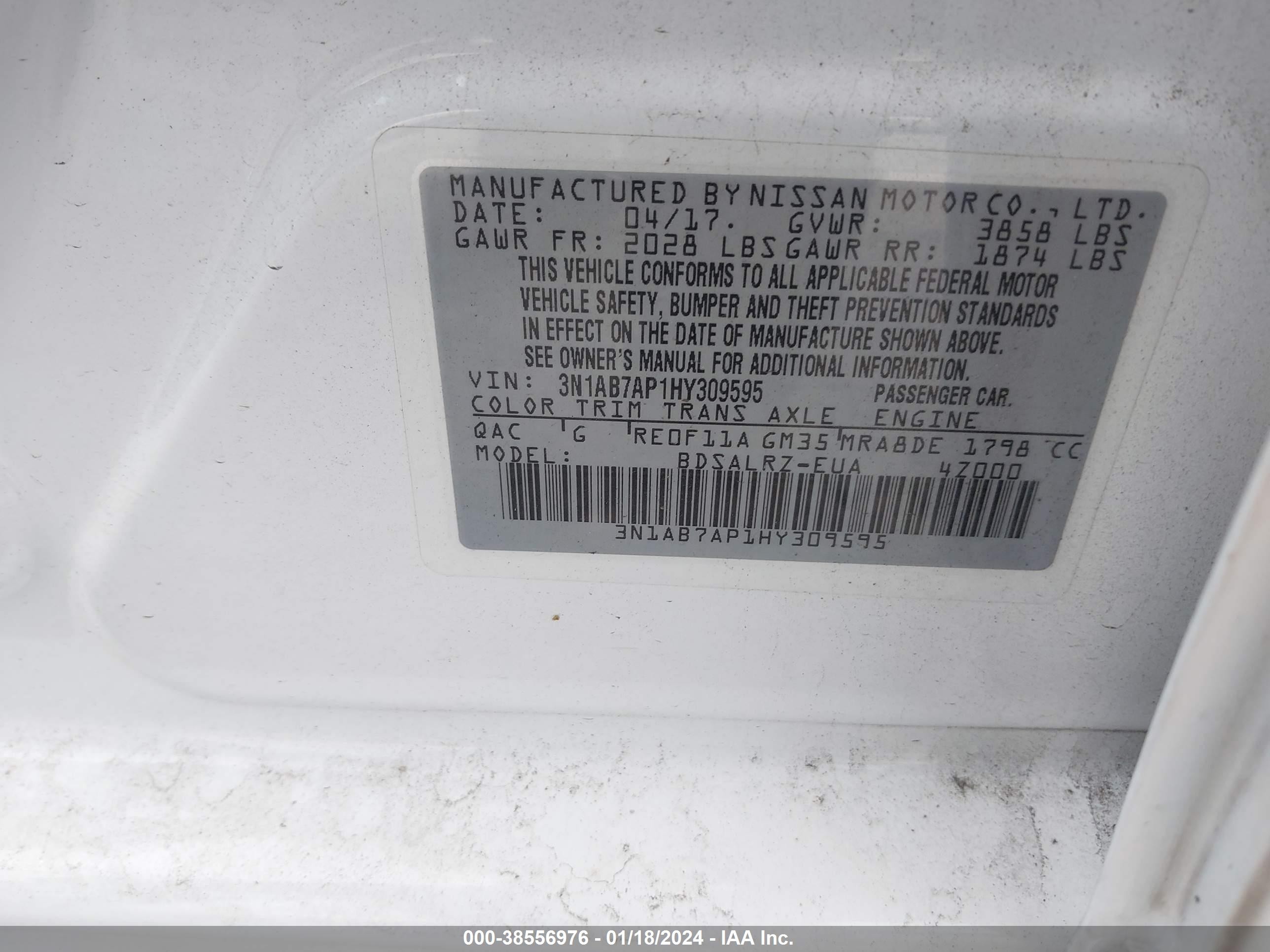 Photo 8 VIN: 3N1AB7AP1HY309595 - NISSAN SENTRA 