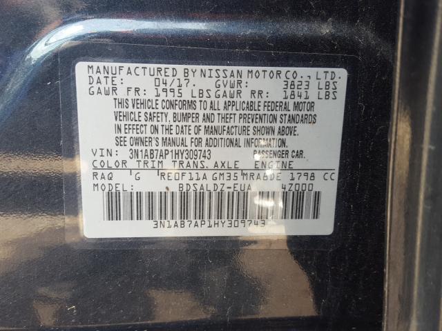 Photo 9 VIN: 3N1AB7AP1HY309743 - NISSAN SENTRA S 