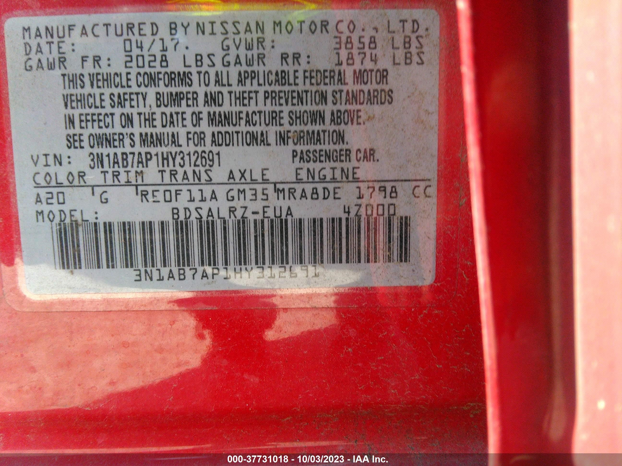 Photo 8 VIN: 3N1AB7AP1HY312691 - NISSAN SENTRA 