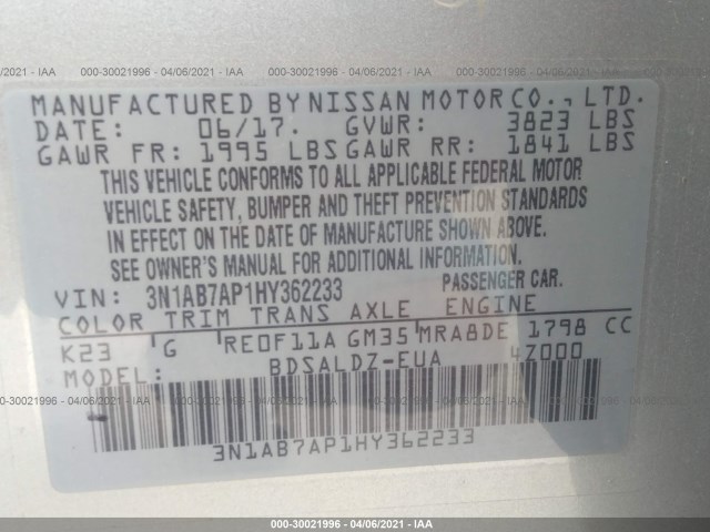 Photo 8 VIN: 3N1AB7AP1HY362233 - NISSAN SENTRA 