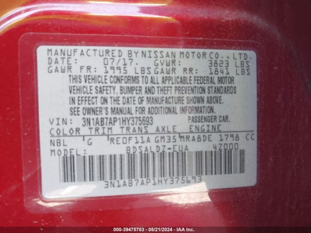 Photo 8 VIN: 3N1AB7AP1HY375693 - NISSAN SENTRA 