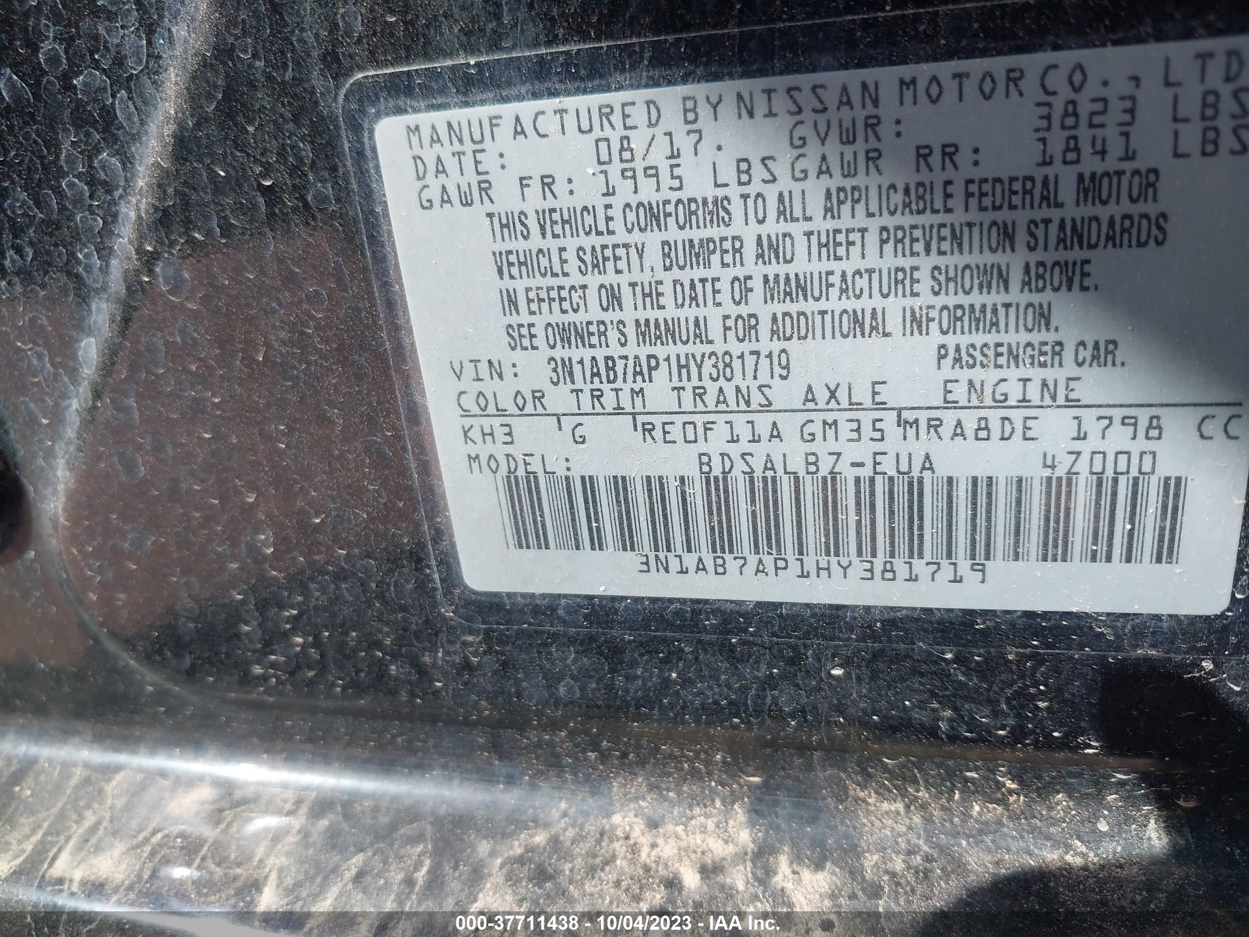 Photo 8 VIN: 3N1AB7AP1HY381719 - NISSAN SENTRA 