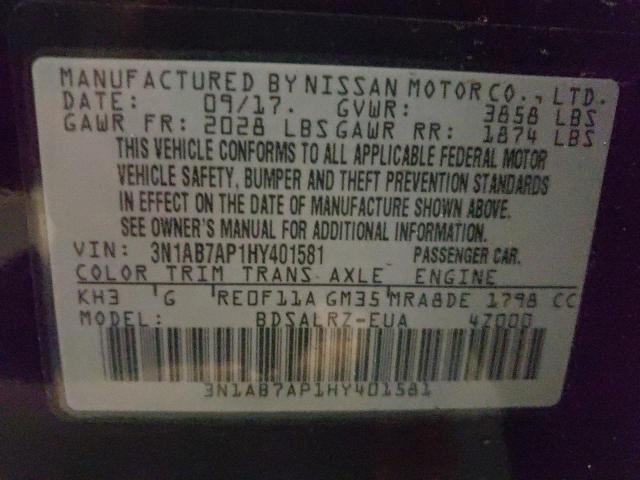 Photo 9 VIN: 3N1AB7AP1HY401581 - NISSAN SENTRA S 