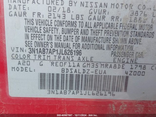 Photo 8 VIN: 3N1AB7AP1JL626196 - NISSAN SENTRA 