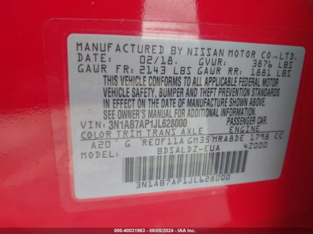 Photo 8 VIN: 3N1AB7AP1JL628000 - NISSAN SENTRA 