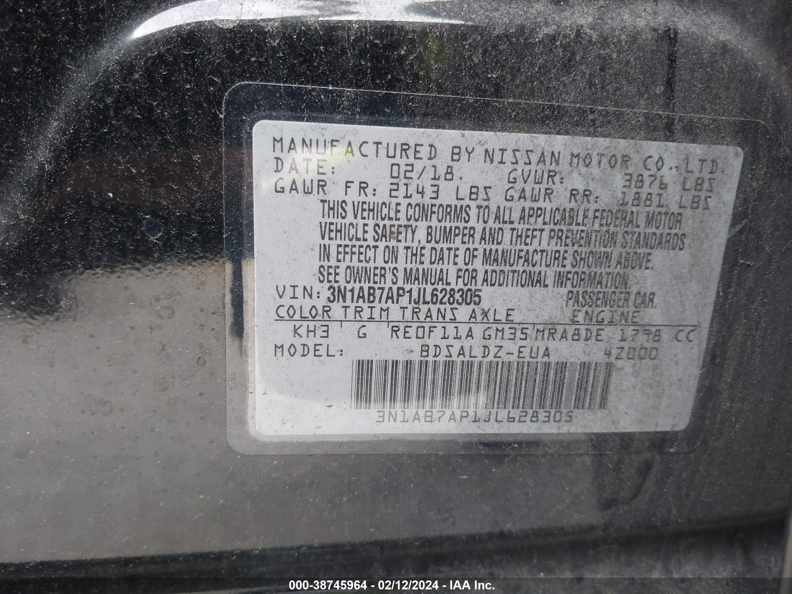 Photo 8 VIN: 3N1AB7AP1JL628305 - NISSAN SENTRA 