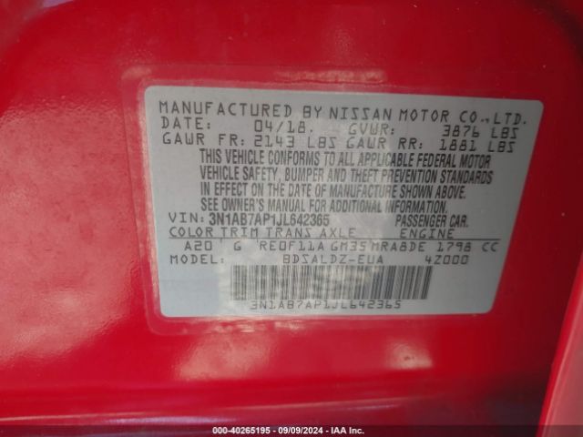 Photo 8 VIN: 3N1AB7AP1JL642365 - NISSAN SENTRA 