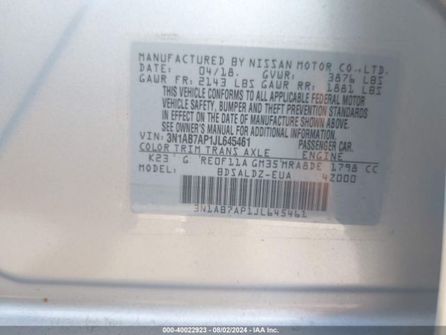 Photo 8 VIN: 3N1AB7AP1JL645461 - NISSAN SENTRA 