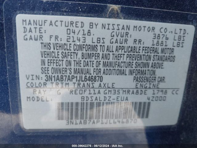 Photo 8 VIN: 3N1AB7AP1JL646870 - NISSAN SENTRA 