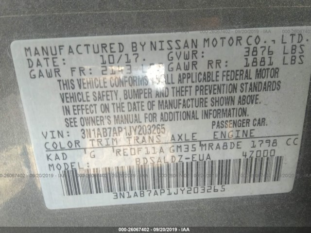 Photo 8 VIN: 3N1AB7AP1JY203265 - NISSAN SENTRA 