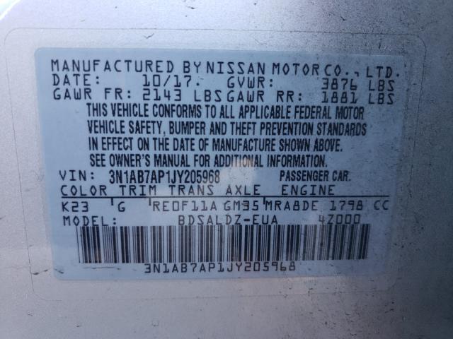 Photo 9 VIN: 3N1AB7AP1JY205968 - NISSAN SENTRA S 