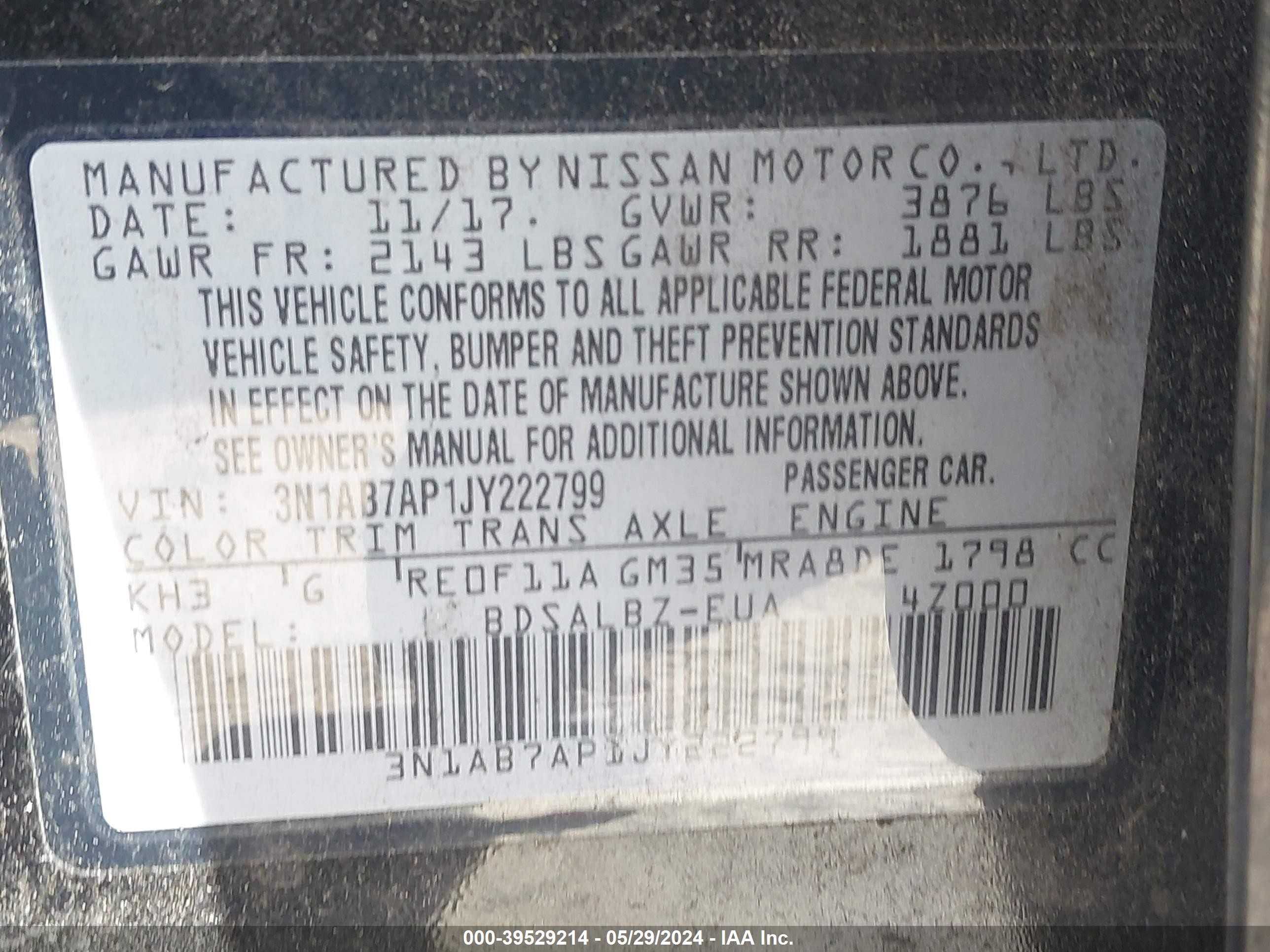 Photo 8 VIN: 3N1AB7AP1JY222799 - NISSAN SENTRA 