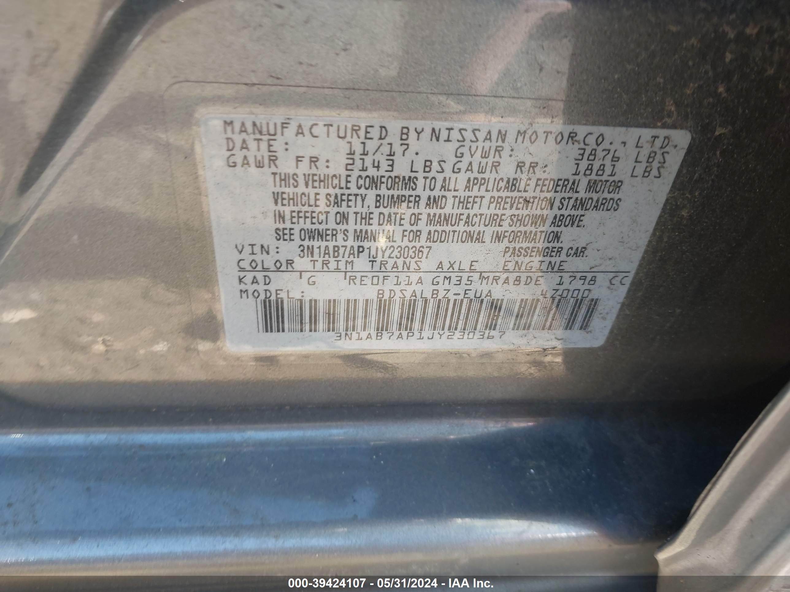 Photo 8 VIN: 3N1AB7AP1JY230367 - NISSAN SENTRA 