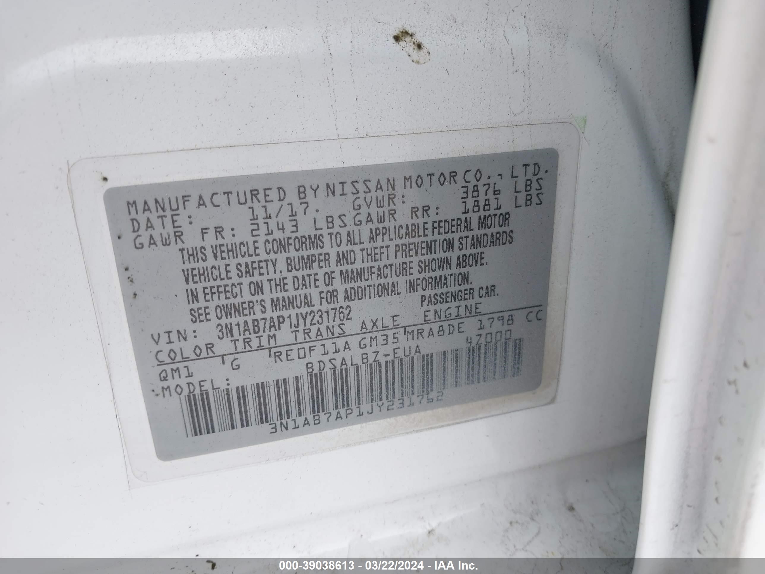 Photo 8 VIN: 3N1AB7AP1JY231762 - NISSAN SENTRA 