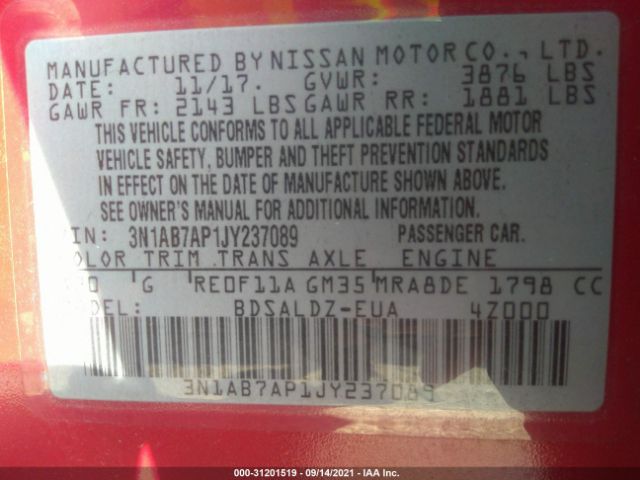 Photo 8 VIN: 3N1AB7AP1JY237089 - NISSAN SENTRA 