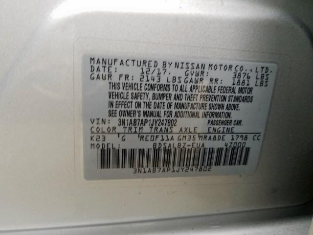 Photo 9 VIN: 3N1AB7AP1JY247802 - NISSAN SENTRA S 