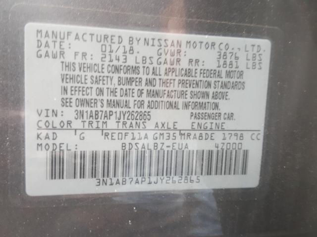 Photo 9 VIN: 3N1AB7AP1JY262865 - NISSAN SENTRA 