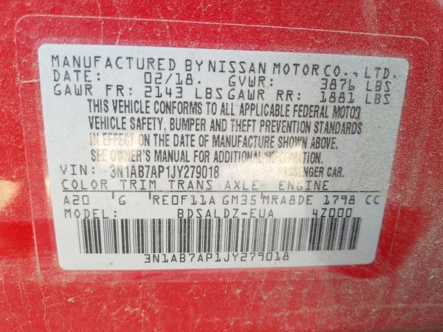 Photo 9 VIN: 3N1AB7AP1JY279018 - NISSAN SENTRA S 