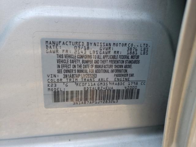 Photo 9 VIN: 3N1AB7AP1JY283263 - NISSAN SENTRA S 