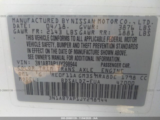 Photo 8 VIN: 3N1AB7AP1JY298944 - NISSAN SENTRA 