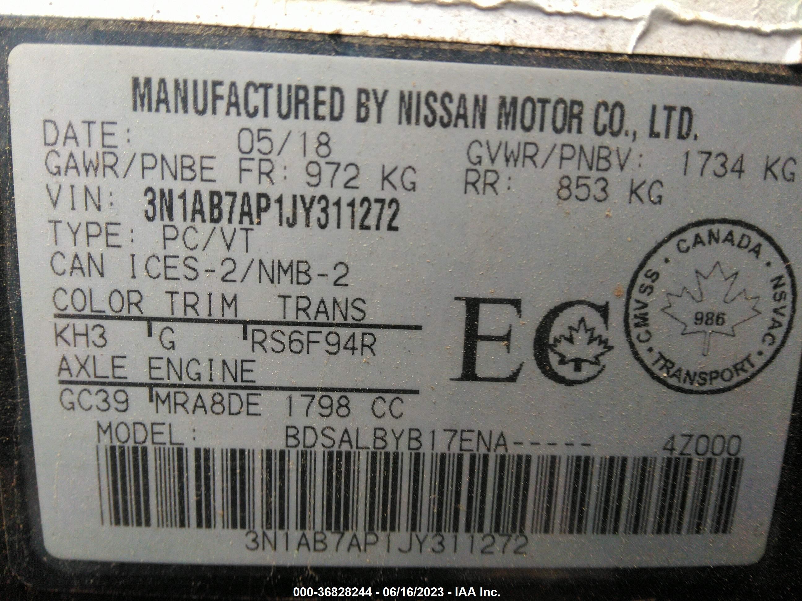 Photo 8 VIN: 3N1AB7AP1JY311272 - NISSAN SENTRA 