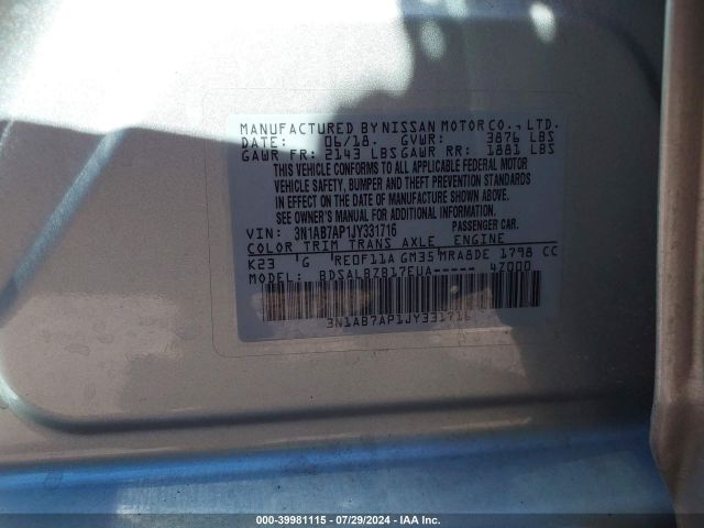 Photo 8 VIN: 3N1AB7AP1JY331716 - NISSAN SENTRA 